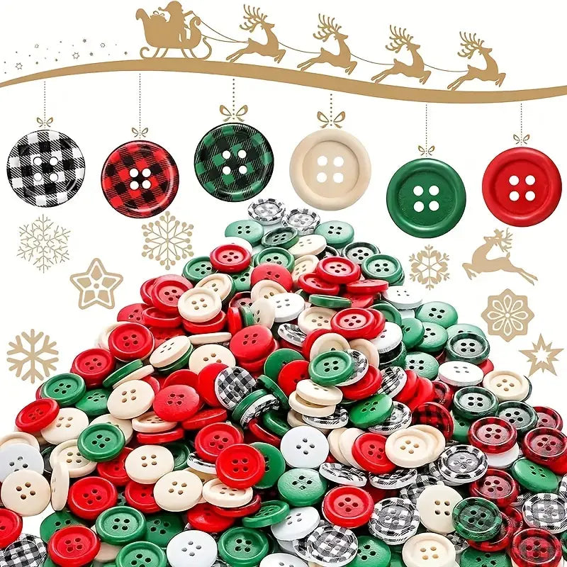 Christmas Wooden Buttons 4 Hole (0.79") 60pc