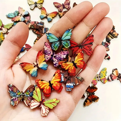 Boho Butterfly Wooden Buttons (0.98") 100pc