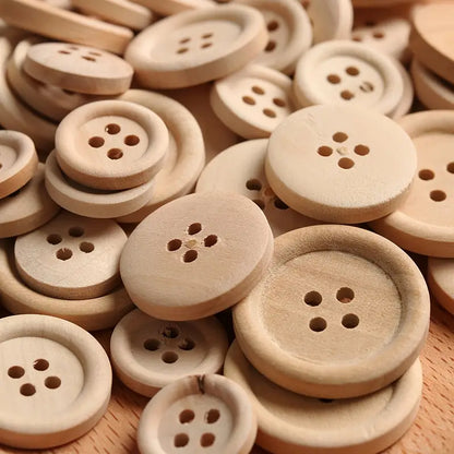 Natural Wooden Buttons 4 Hole (0.5" to 1") 10pc