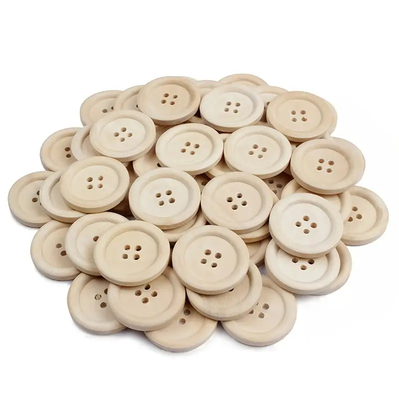 Natural Wooden Buttons 4 Hole (0.5" to 1") 10pc