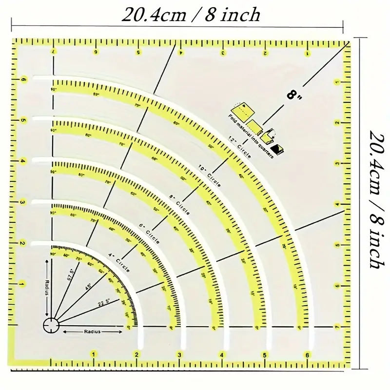 Non-Slip Circle Cutter Ruler 8" x 8" - Essential Notions