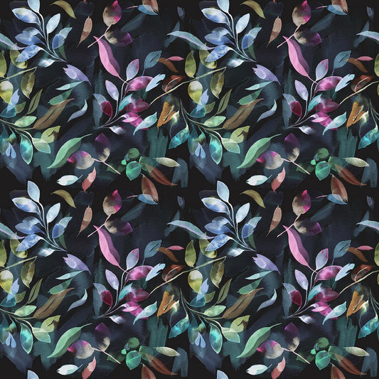 Tranquil Breeze Digital Print - Mystical Leaves in Dark Multi - Ninola Designs - RJR Fabrics