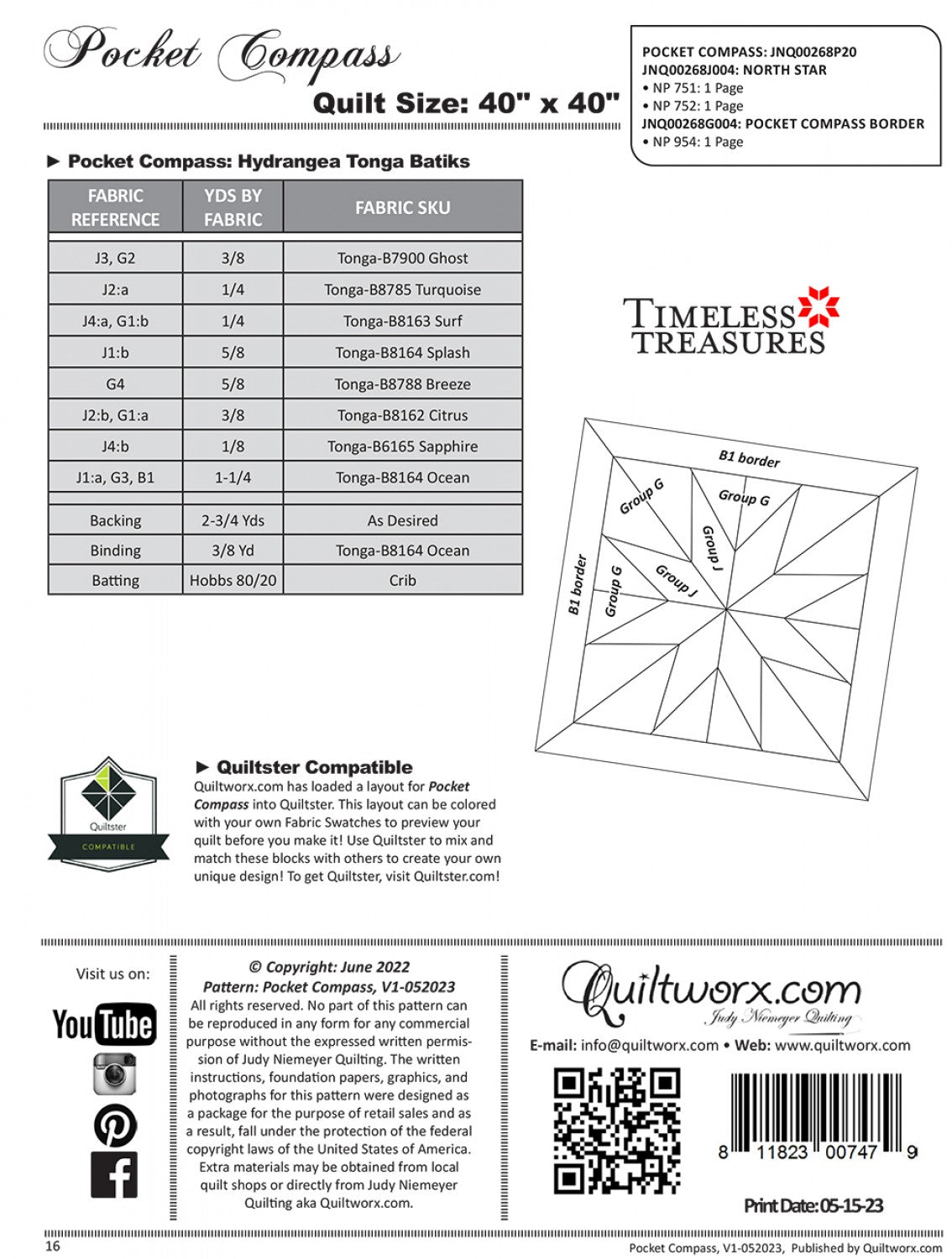 Pocket Compass Pattern (FPP) - Quiltworx (Pre-order: Mar 2025)