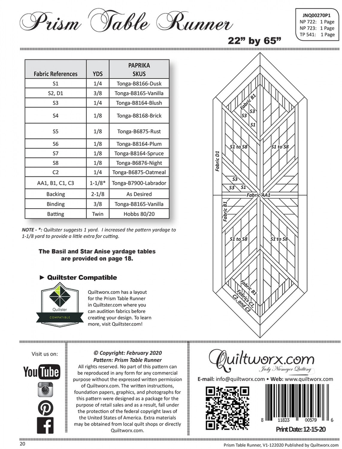 Prism Table Runner Pattern (FPP) - Quiltworx (Pre-order: May 2025)