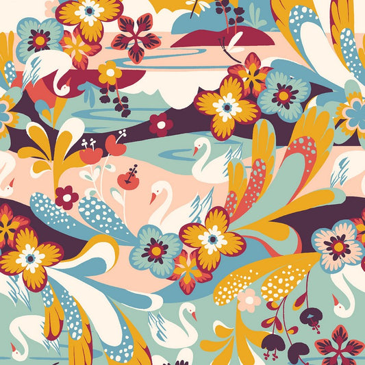 Swan Paraiso - Dusty Aqua - RJR Fabrics