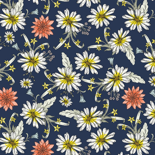 Dear Dahlia - Darling Daisy in Navy - Cotton + Steel