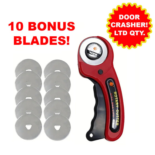 DOOR CRASHER! Basic Ergonomic 45mm Rotary Cutter (10 BONUS Blades!)  - Essential Notions